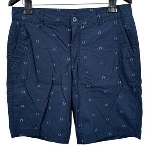 Columbia Men's Chino Shorts Size 34 Blue Printed Twill 10" Inseam 100% Cotton